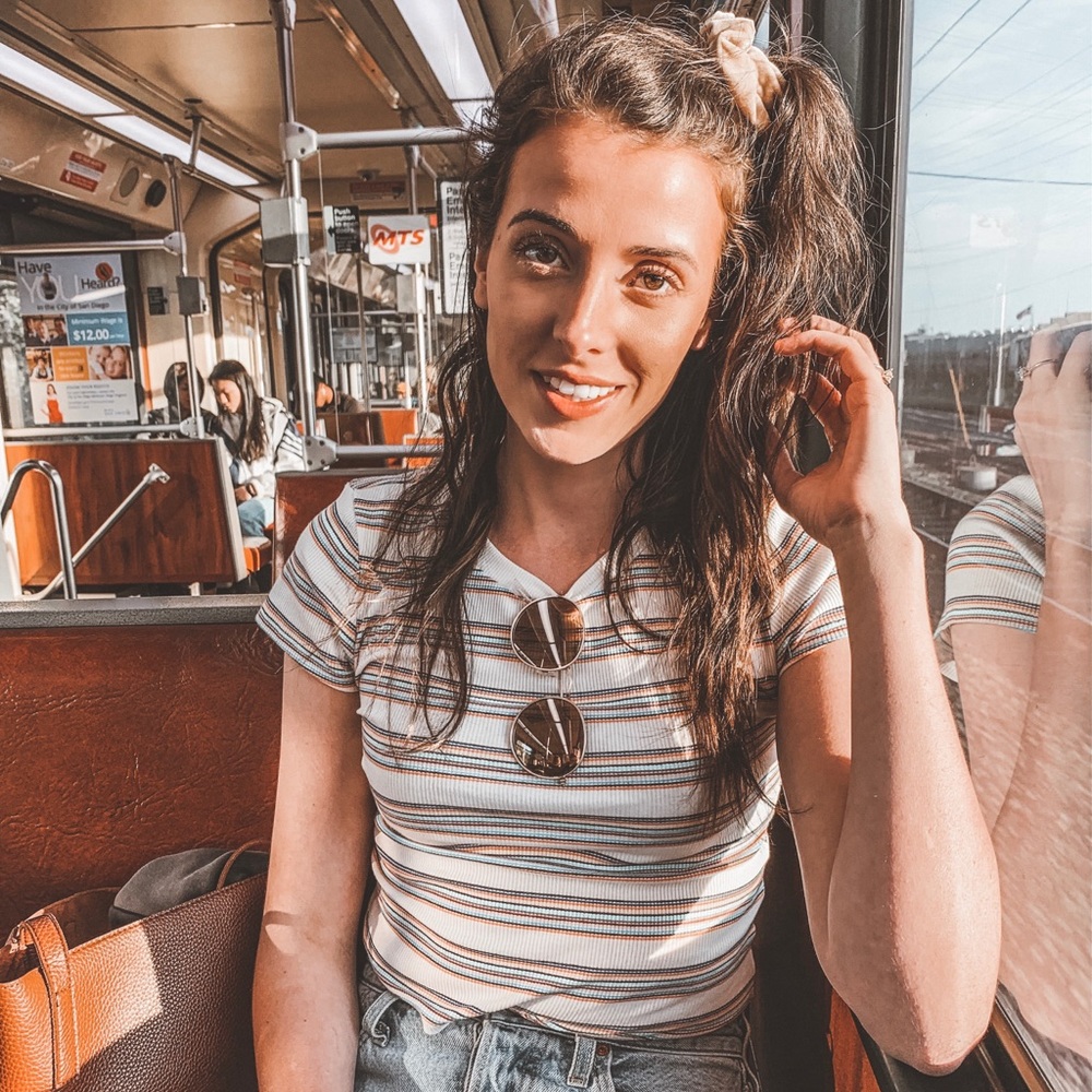 Retro White and Multi-Color Striped Ribbed T-Shirt